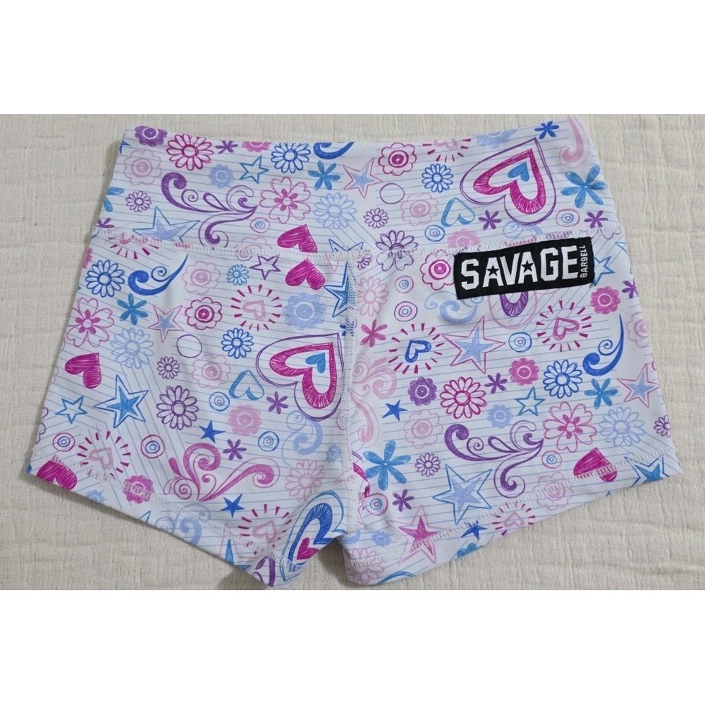 Savage Barbell Booty Shorts Sz‎ XS Purple White Pink Crossfit Graffiti Active